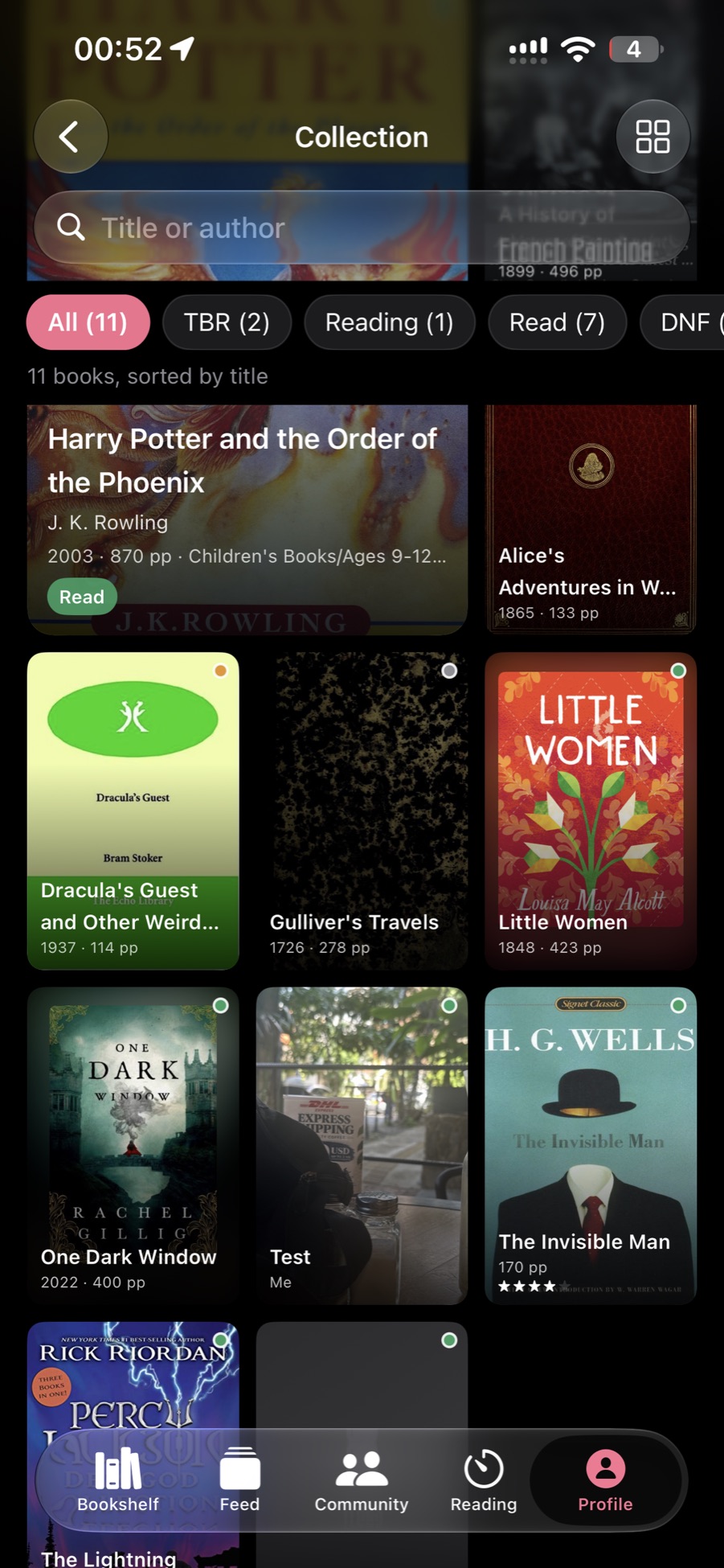 The collection view with every book